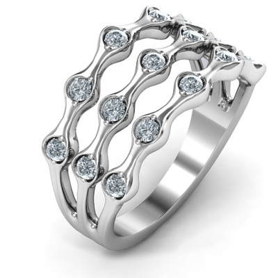 Alternating Stone Fashion Wave Solid White Gold Ring