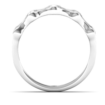 Alternating Stone Fashion Wave Solid White Gold Ring