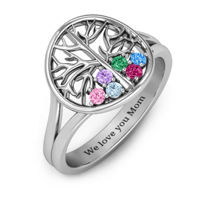 Always Around Love 6 Stone Family Tree Solid White Gold Ring