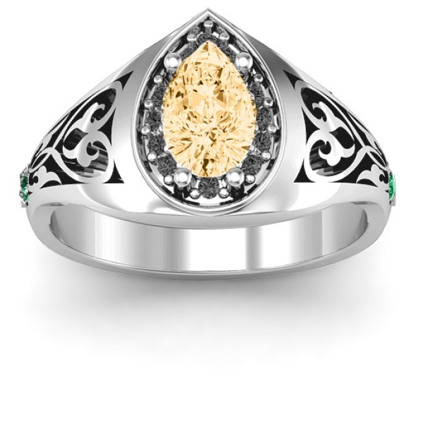 Aphrodite Solid White Gold Ring with Side Gems