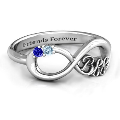 BFF Friendship Infinity Solid White Gold Ring with 2 - 7 Stones