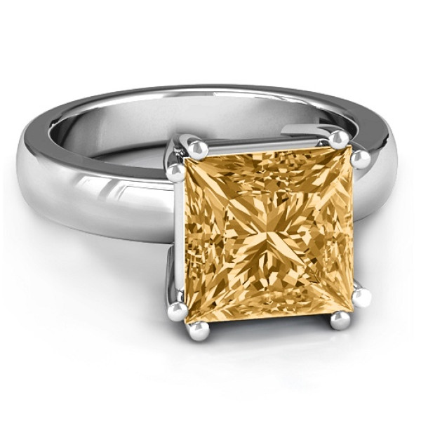 Basket Set Princess Cut Solitaire Solid White Gold Ring