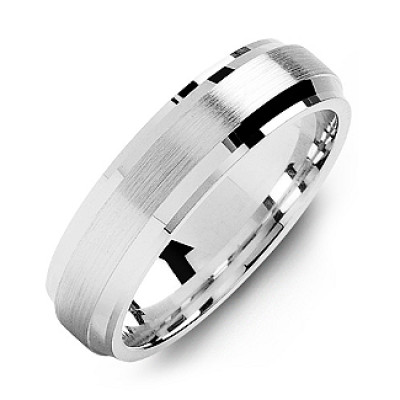 Beveled Edge Men's Solid White Gold Ring with Brushed Centre