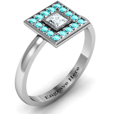 Bezel Princess Stone with Channel Accents Solid White Gold Ring