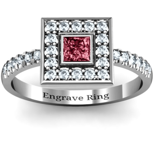 Bezel Princess Stone with Channel Accents in the Band Solid White Gold Ring