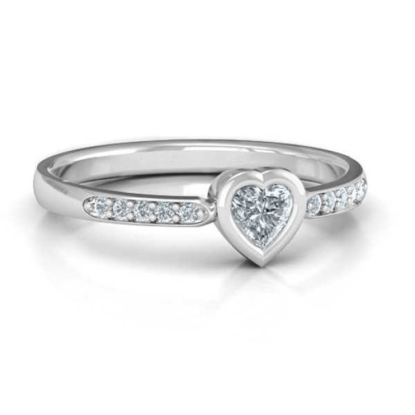 Bezel Set Love Solid White Gold Ring with Accents