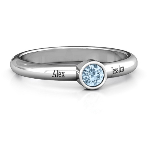 Bezel Set Solitaire Solid White Gold Ring