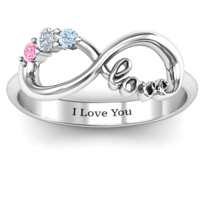 Birthstone Infinity Love Solid White Gold Ring