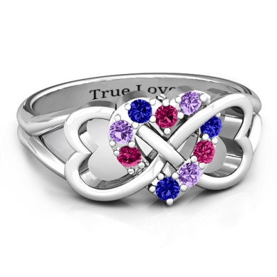 Birthstone Triple Heart Infinity Solid White Gold Ring