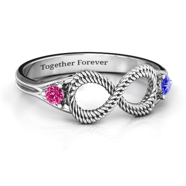 Braided Infinity Solid White Gold Ring with Two Stones