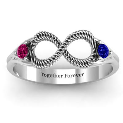Braided Infinity Solid White Gold Ring with Two Stones