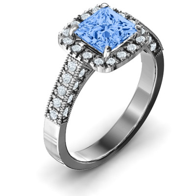 Brilliant Princess Solid White Gold Ring with Profile Accents