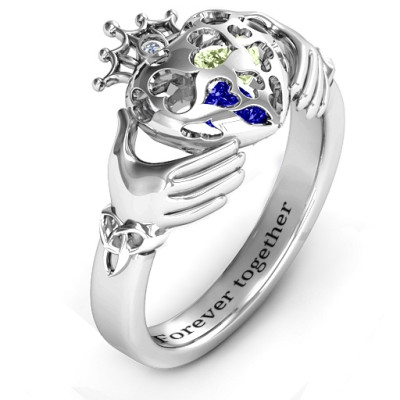 Caged Hearts Claddagh Solid White Gold Ring