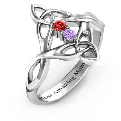Celtic Sparkle Solid White Gold Ring with Interwoven Infinity Band