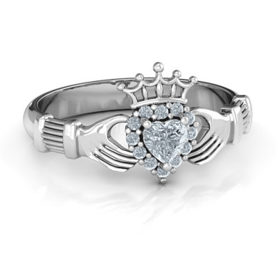 Claddagh with Halo Solid White Gold Ring