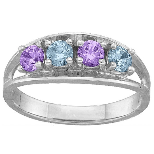 Classic 2-6 Gemstones Solid White Gold Ring