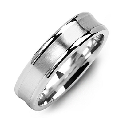 Classic Contoured Men's Solid White Gold Ring with Brushed Centre