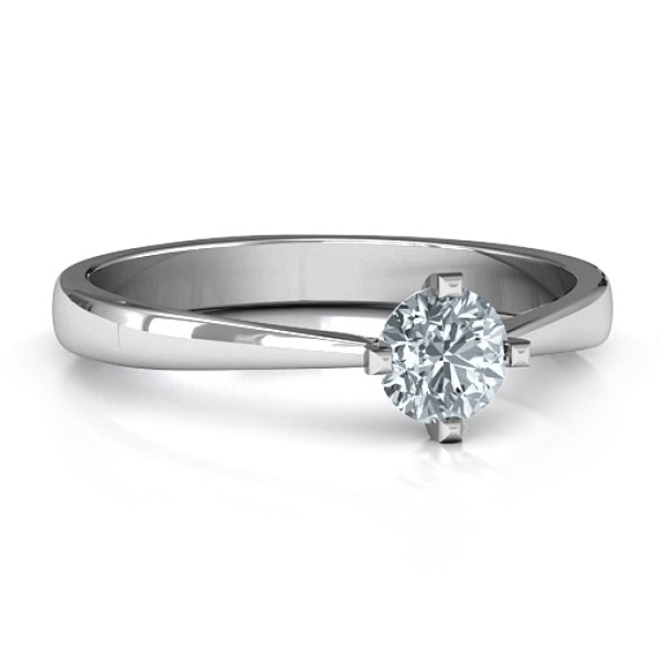 Classic Round Solitaire Solid White Gold Ring