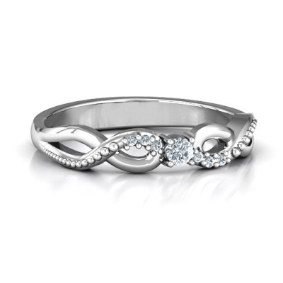 Classic Solitare Sparkle Solid White Gold Ring with Accented Infinity Band