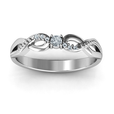 Classic Solitare Sparkle Solid White Gold Ring with Accented Infinity Band