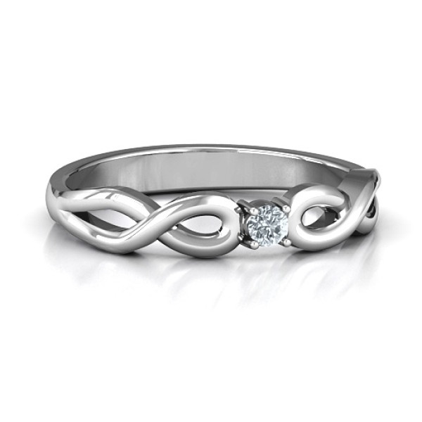 Classic Solitare Sparkle Solid White Gold Ring with Infinity Band