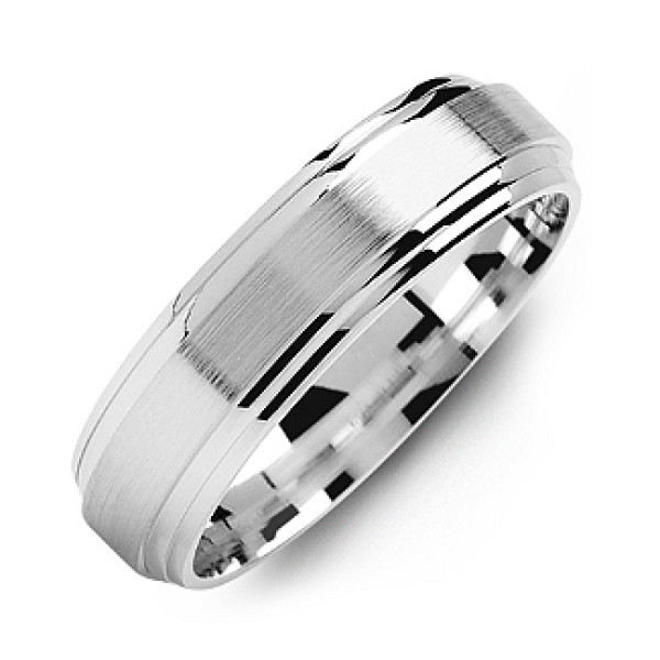 Classic Two-Line Milled-Brush Men's Solid White Gold Ring