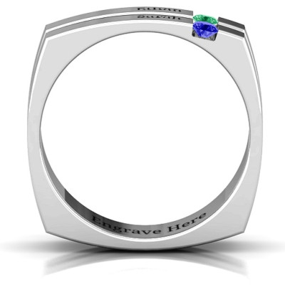 Crevice Grooved Square-shaped Gemstone Men's Solid White Gold Ring