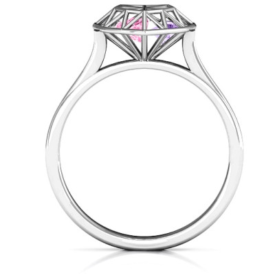 Diamond Heart Cage Solid White Gold Ring With Encased Heart Stones
