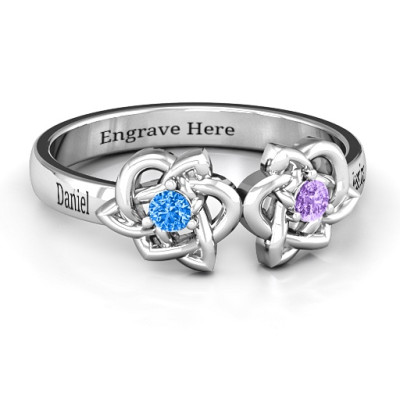 Double Celtic Gemstone Solid White Gold Ring