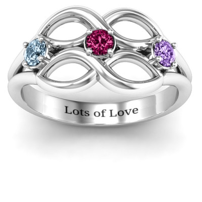 Double Infinity Solid White Gold Ring with Triple Stones