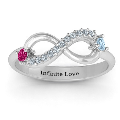 Double Stone Infinity Accent Solid White Gold Ring
