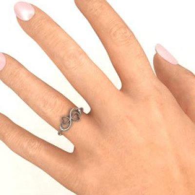 Duo of Hearts Infinity Solid White Gold Ring