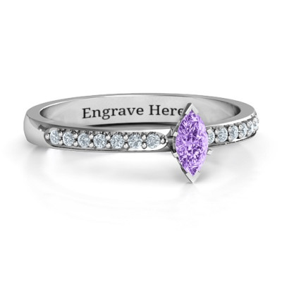 Elegant Marquise with Accent Band Solid White Gold Ring