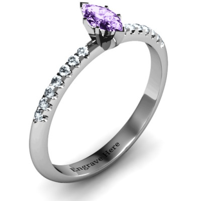 Elegant Marquise with Accent Band Solid White Gold Ring