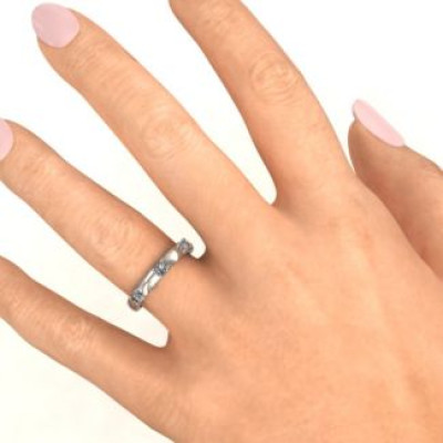 Elegant Three Gemstone Solid White Gold Ring