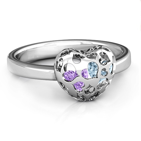 Encased in Love Petite Caged Hearts Solid White Gold Ring with Infinity Band