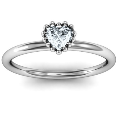 Encircled Prong Heart Solid White Gold Ring