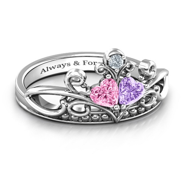 Ever Enchanted Double Heart Tiara Solid White Gold Ring