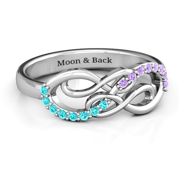 Everlasting Infinity Solid White Gold Ring with Gemstones