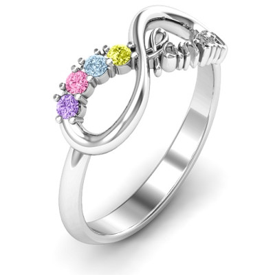 Family Infinite Love with Stones Solid White Gold Ring