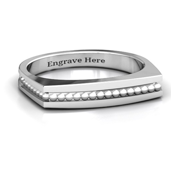 Fissure Beaded Groove Women's Solid White Gold Ring