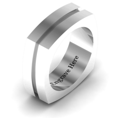 Fissure Grooved Square-shaped Men's Solid White Gold Ring