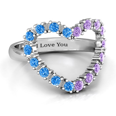 Floating Heart with Stones Solid White Gold Ring