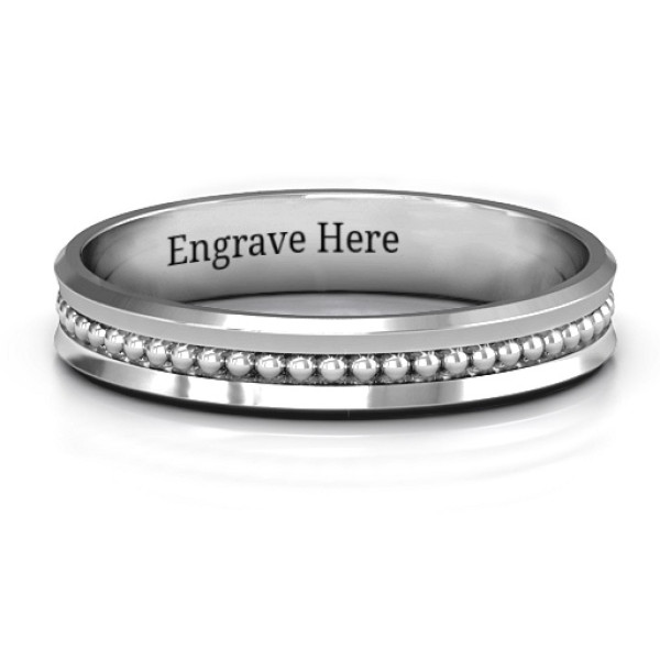 Forge Beaded Groove Bevelled Women's Solid White Gold Ring