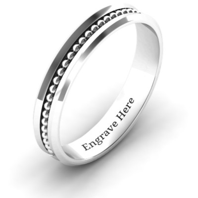Forge Beaded Groove Bevelled Women's Solid White Gold Ring