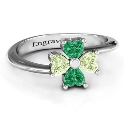 Four Heart Clover Solid White Gold Ring