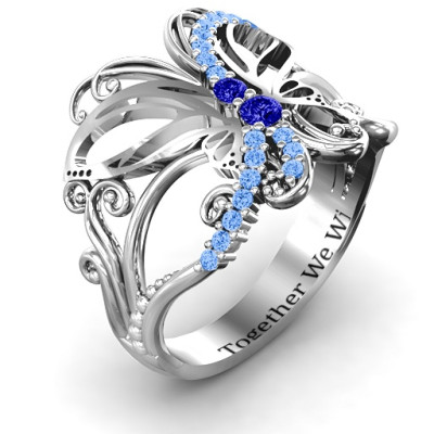 Glimmering Butterfly Solid White Gold Ring