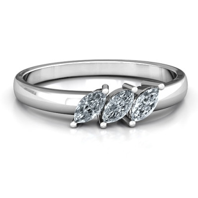 Grand Marquise Trio Solid White Gold Ring