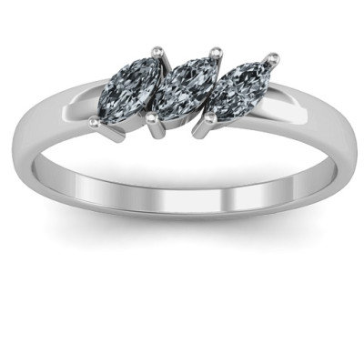 Grand Marquise Trio Solid White Gold Ring