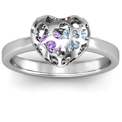 Heart Cut-out Petite Caged Hearts Solid White Gold Ring with Infinity Band